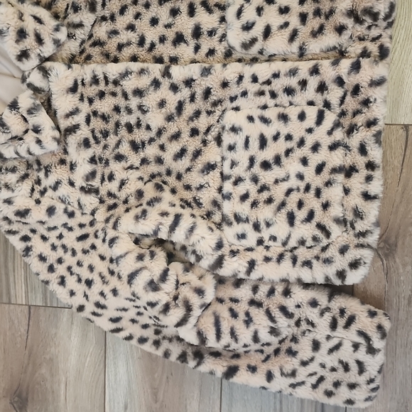 H&M Faux Fur Coat Cheetah Print Light Beige sz M - Picture 3 of 6
